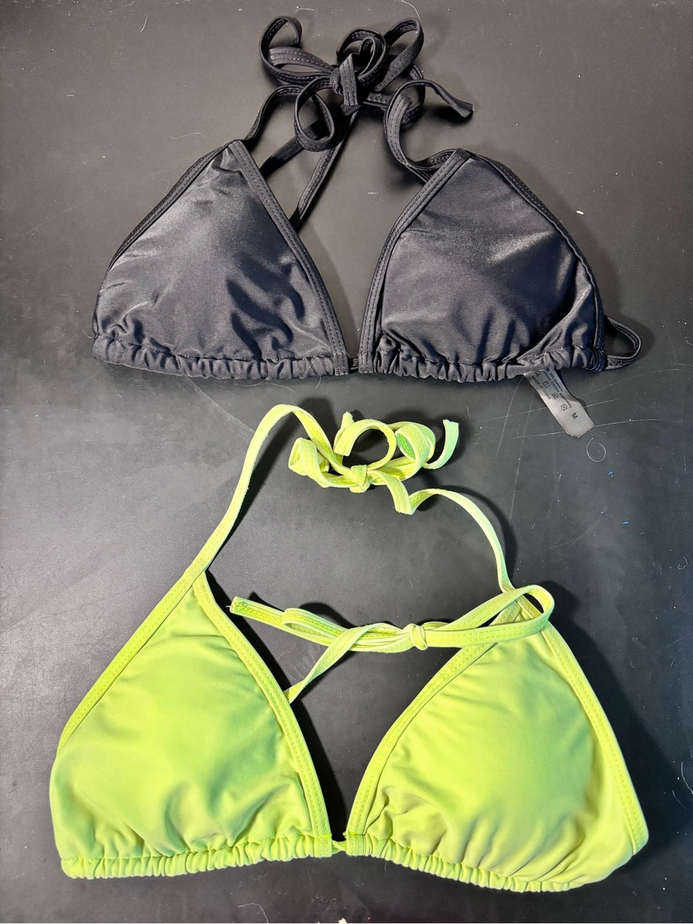 SHEIN Black and Neon Lime Triangle Swim Tops Set